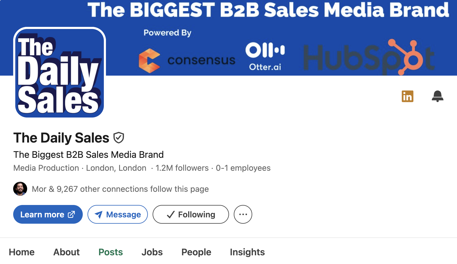 The Daily Sales LinkedIn page with 1.2M followers